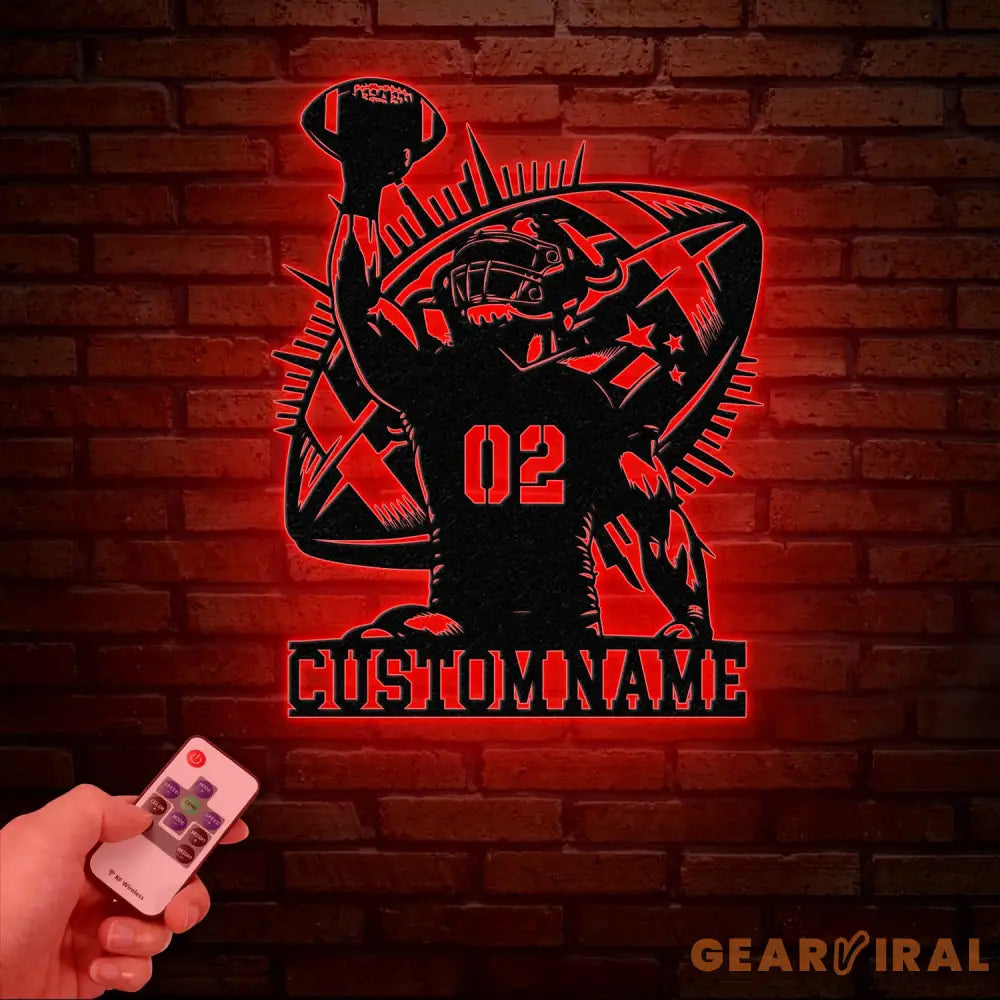 Custom American Football Metal Sign with LED Personalized Football Name Sign Football Coach Gift Boys Room Decor Sports