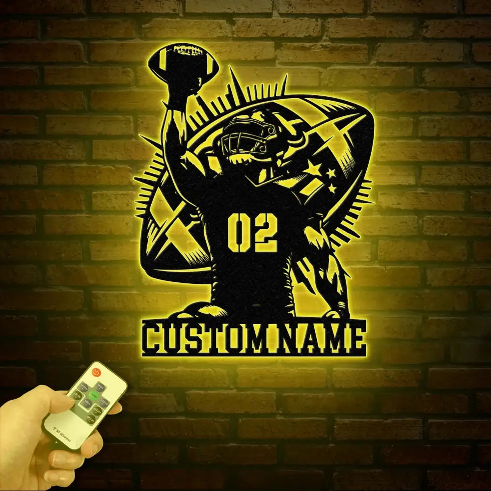 Custom American Football Metal Sign with LED Personalized Football Name Sign Football Coach Gift Boys Room Decor Sports