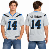 Custom Amon-Ra St. Brown Detroit Lions Fan Inspired 2026 Rivalries Collection Game Jersey - Silver