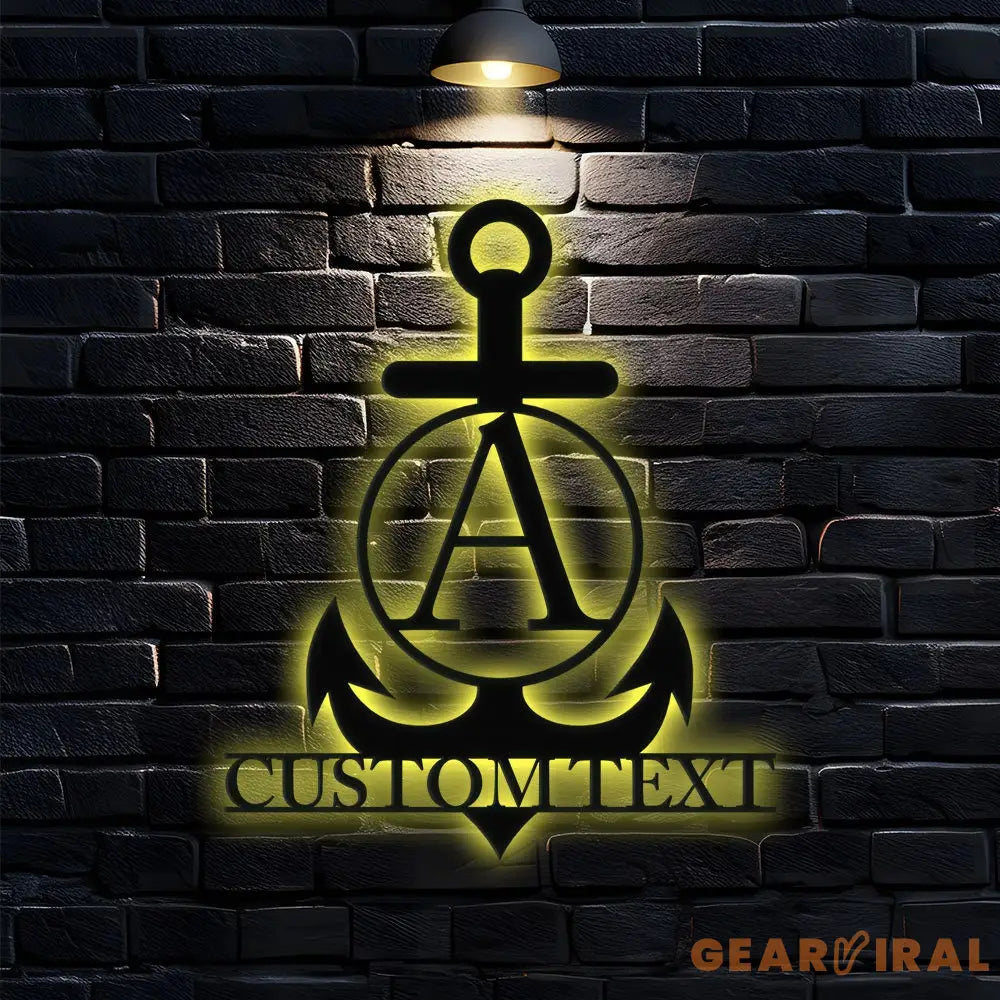 Custom Anchor Metal Family Name Sign - Personalized Monogram Wall Art - Last Name Initial Hanging - Perfect