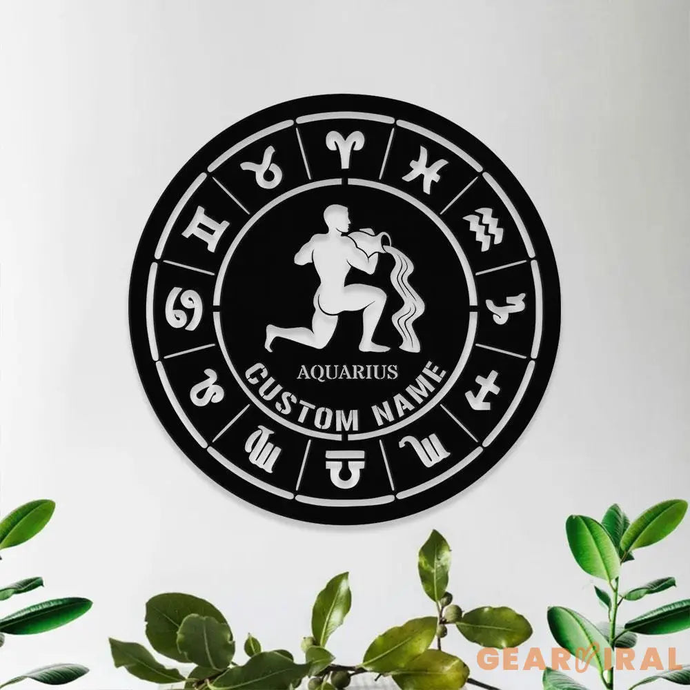 Custom Aquarius Zodiac Metal Wall Art Personalized Aquarius Zodiac Name Sign Decoration For Room Horoscope Home Decor