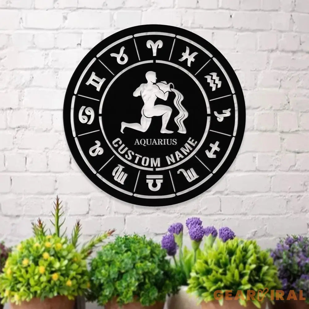 Custom Aquarius Zodiac Metal Wall Art Personalized Aquarius Zodiac Name Sign Decoration For Room Horoscope Home Decor