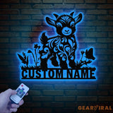 Custom Baby Highland Cow Metal Sign with Led Light Highland Cow Metal Wall Art Personalized Floral Highland Cow Farm