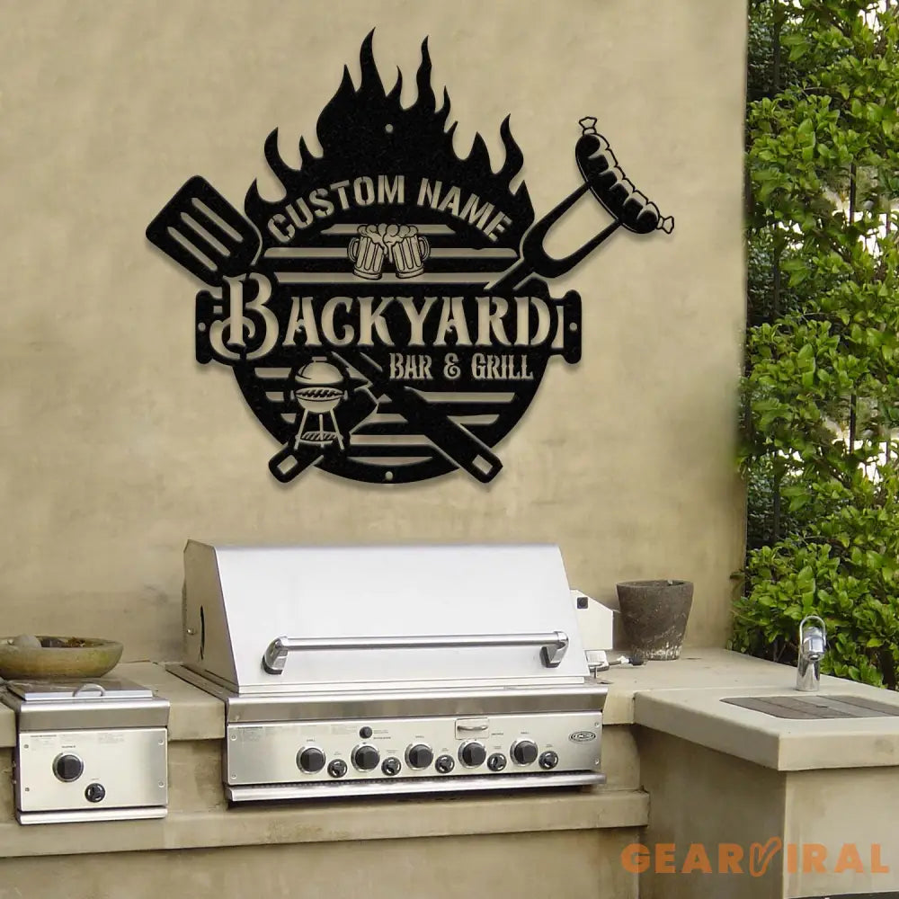 Custom Backyard Barbeque Name Sign with Led Light Personalized Metal Barbecue Wall Sign Custom Grill Sign Barbecue Sign