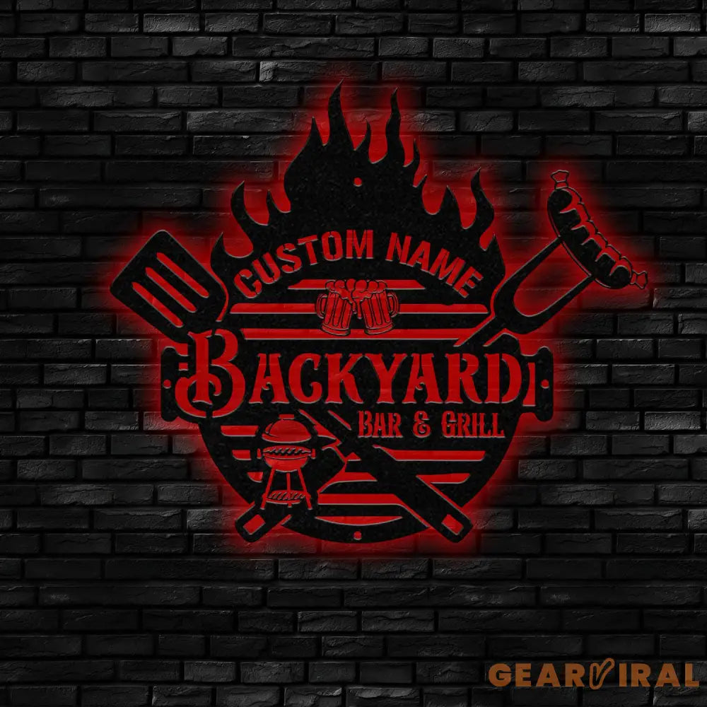 Custom Backyard Barbeque Name Sign with Led Light Personalized Metal Barbecue Wall Sign Custom Grill Sign Barbecue Sign