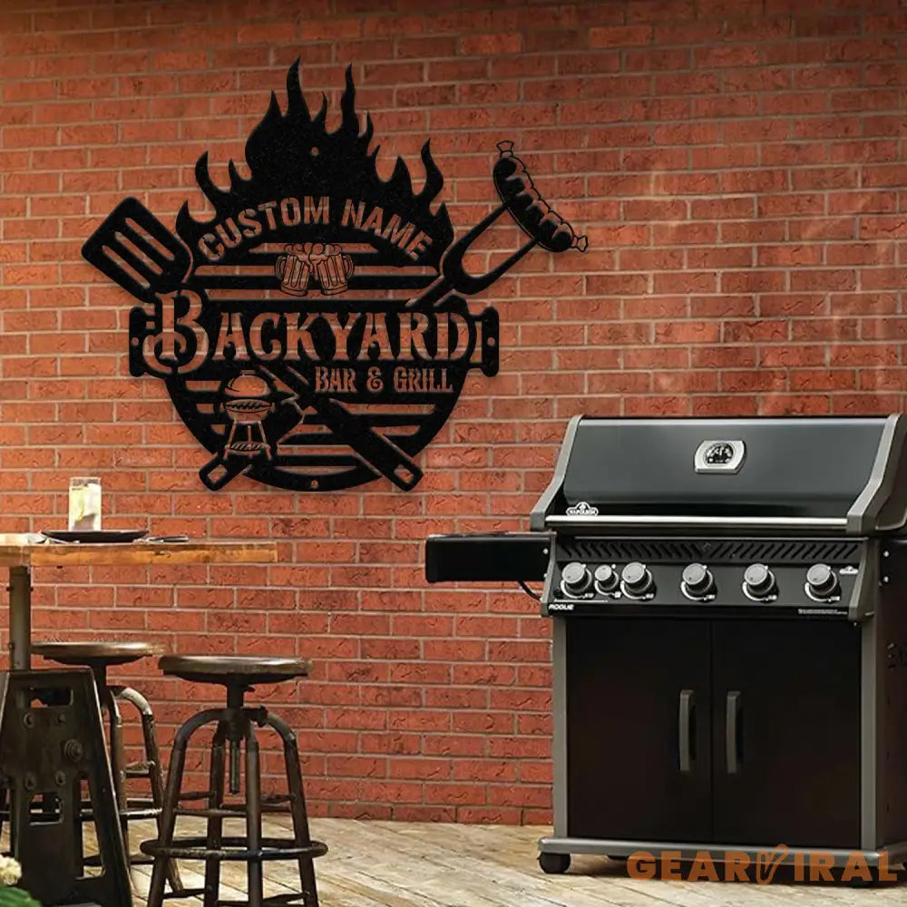 Custom Backyard Barbeque Name Sign with Led Light Personalized Metal Barbecue Wall Sign Custom Grill Sign Barbecue Sign