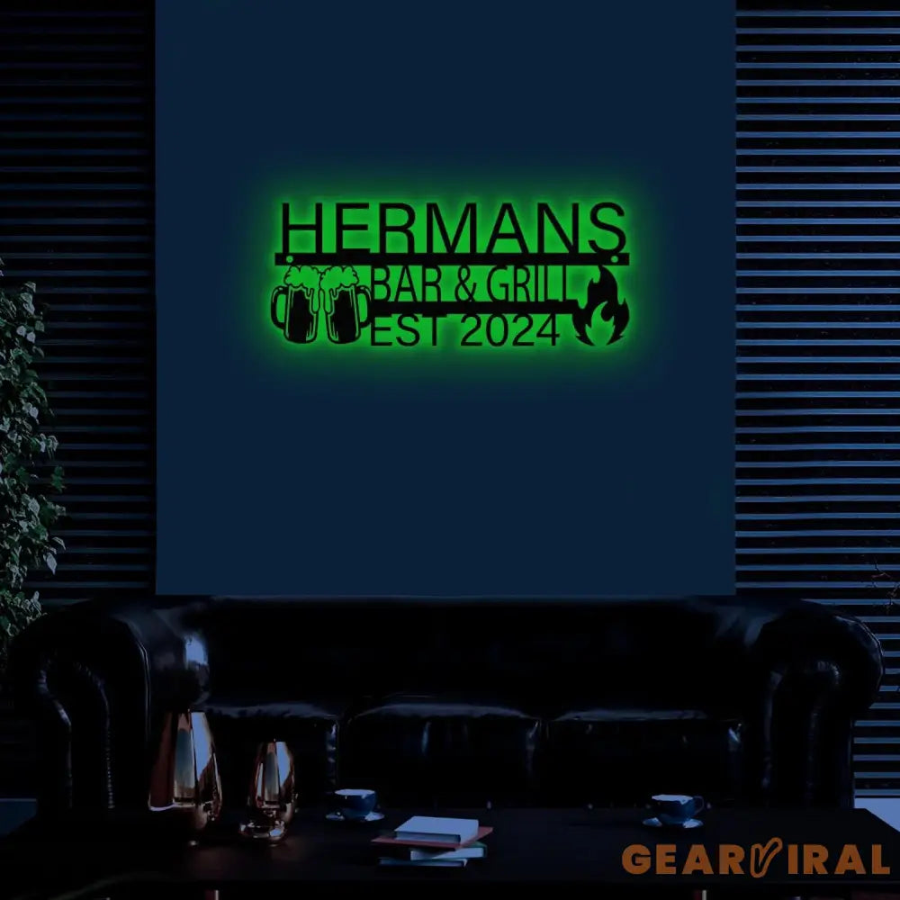 Custom Backyard Sign LED Light Personalized Bar & Grill Sign Bar Signs BBQ Signs Outdoor Kitchen Metal Signs Barbecue