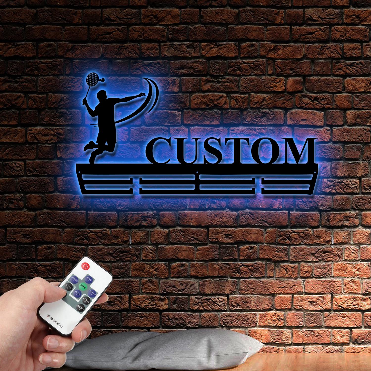 Custom Badminton Medal Hanger, Metal Wall With LED Light, Badminton, House Decor, Housewarming Gift, Wall Hanger, Gift For Badminton Player