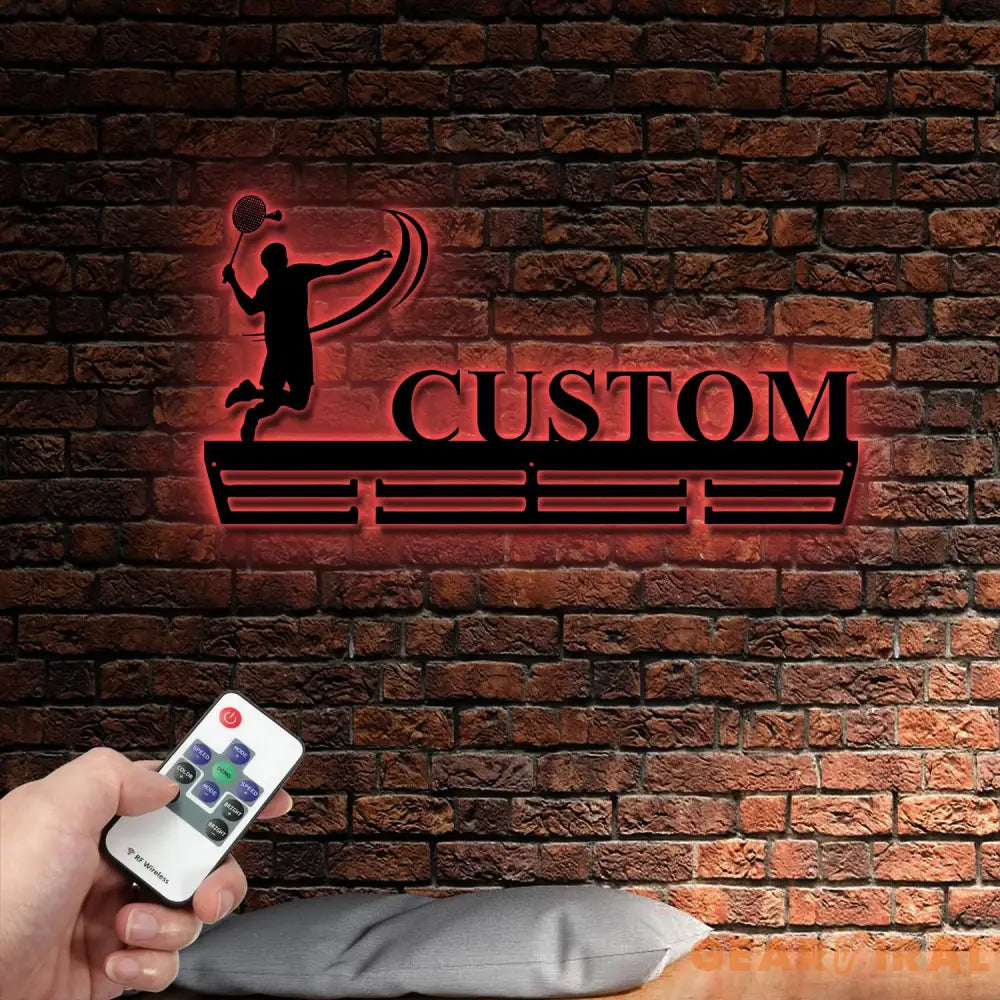 Custom Badminton Medal Hanger Metal Wall With LED Light Badminton House Decor Housewarming Gift Wall Hanger Gift For