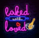 Custom Baked with Loved Neon Sign Custom Quote Name LED Light Kitchen Neon Light Room LED Sign Kitchen Wall Art Gift