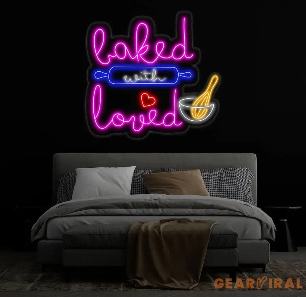 Custom Baked with Loved Neon Sign Custom Quote Name LED Light Kitchen Neon Light Room LED Sign Kitchen Wall Art Gift