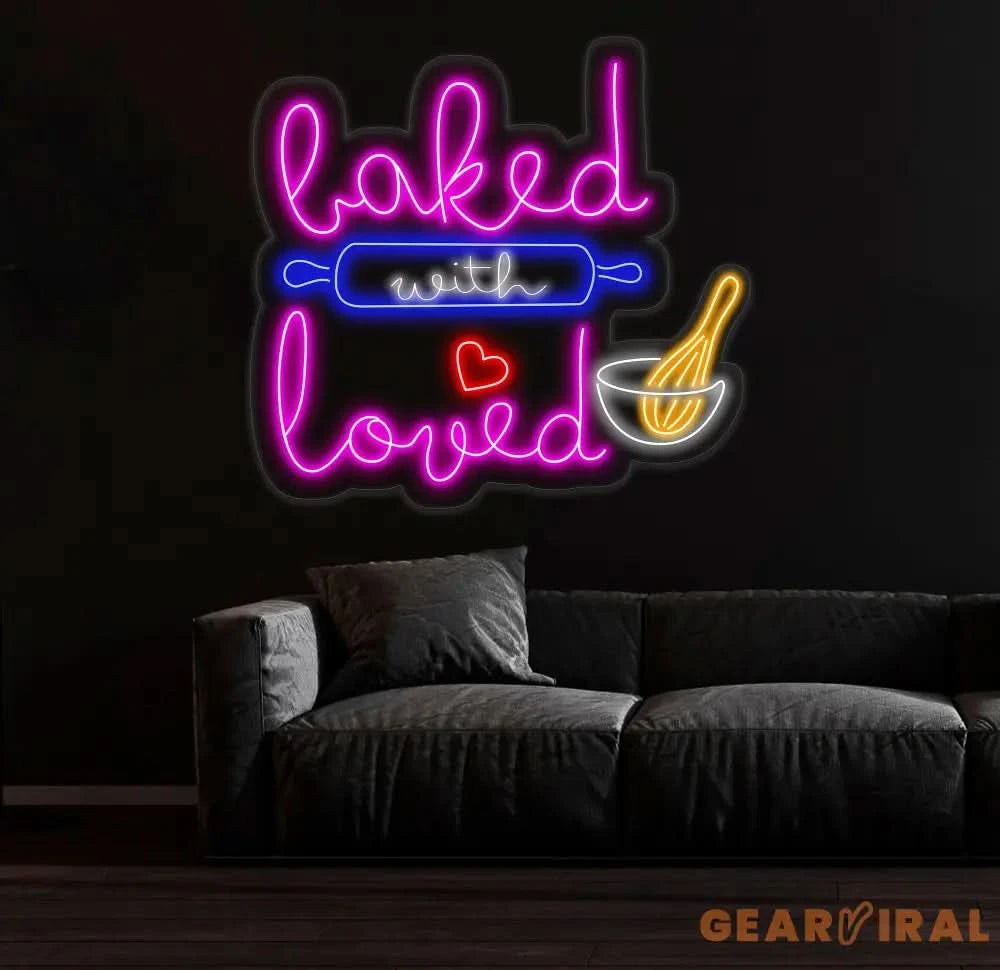 Custom Baked with Loved Neon Sign Custom Quote Name LED Light Kitchen Neon Light Room LED Sign Kitchen Wall Art Gift