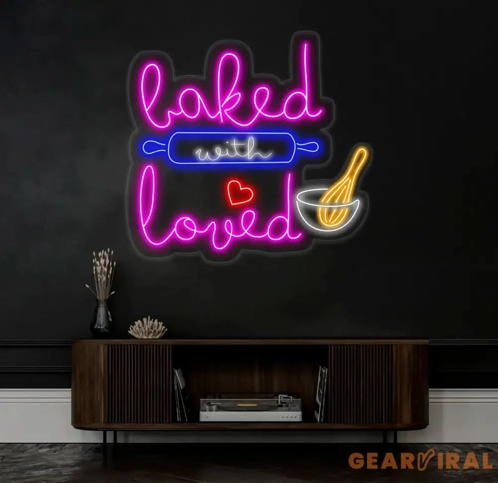 Custom Baked with Loved Neon Sign Custom Quote Name LED Light Kitchen Neon Light Room LED Sign Kitchen Wall Art Gift