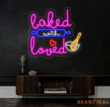 Custom Baked with Loved Neon Sign Custom Quote Name LED Light Kitchen Neon Light Room LED Sign Kitchen Wall Art Gift