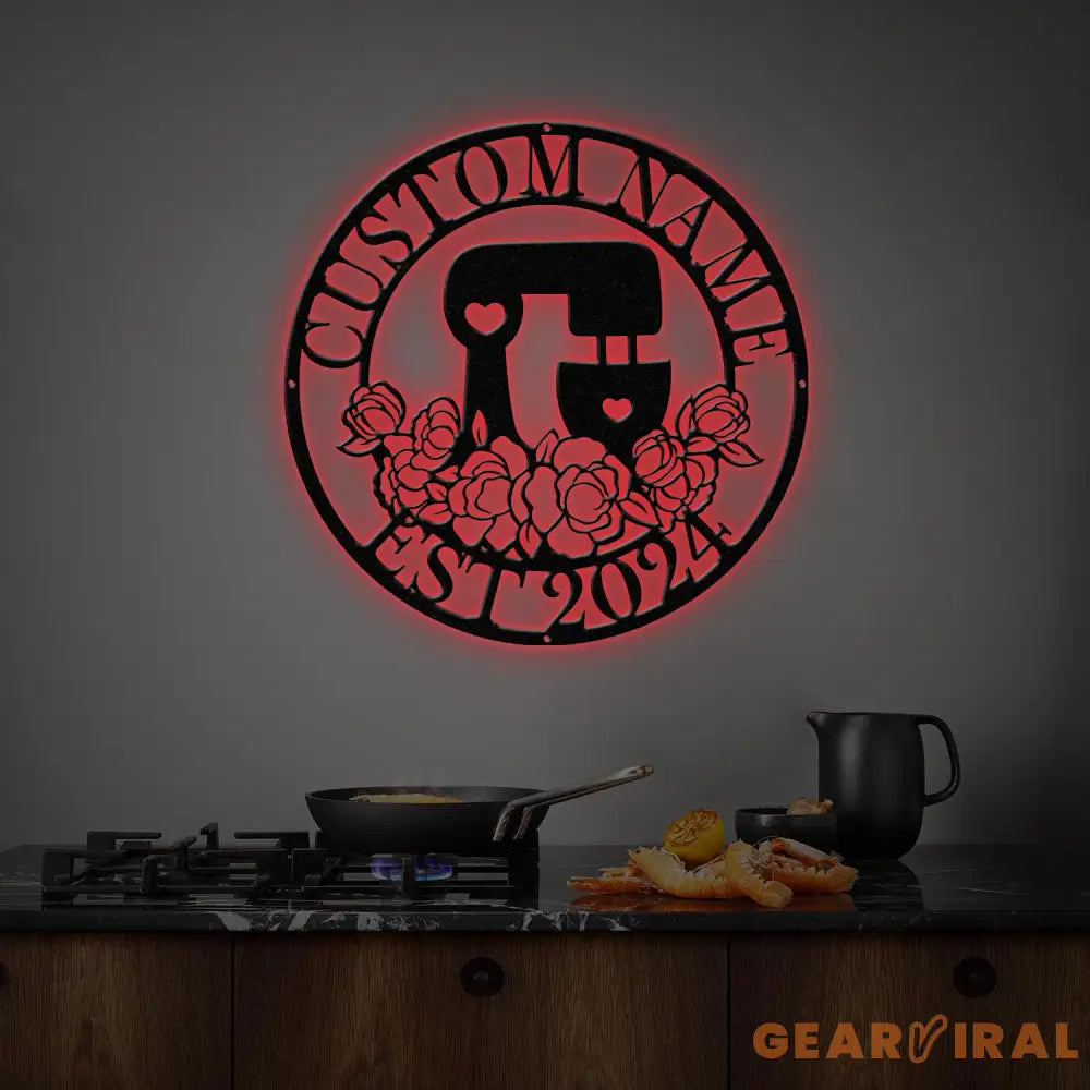 Custom Baking Metal Wall Art with Led Light Personalized Baker Name Sign Decoration Baker Sign Baker Gift Kitchen Decor