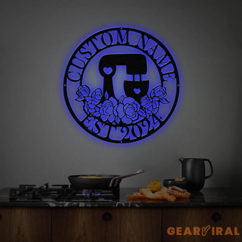 Custom Baking Metal Wall Art with Led Light Personalized Baker Name Sign Decoration Baker Sign Baker Gift Kitchen Decor