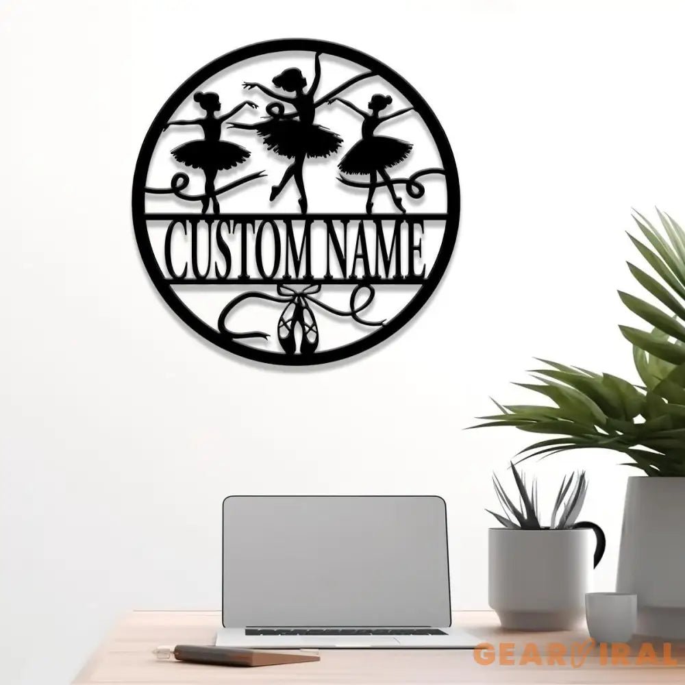 Custom Ballerina Shoes Metal Wall Art With LED Light Personalized Ballet Lover Name Sign Nursery Decor Girls Room Decor