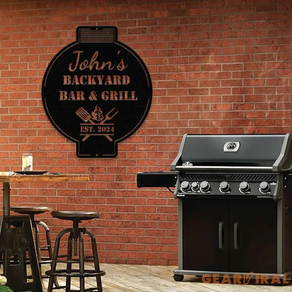 Custom Bar and Grill Metal Wall Art LED Light Personalized Backyard BBQ Name Sign Home Decor Barbecue Decoration