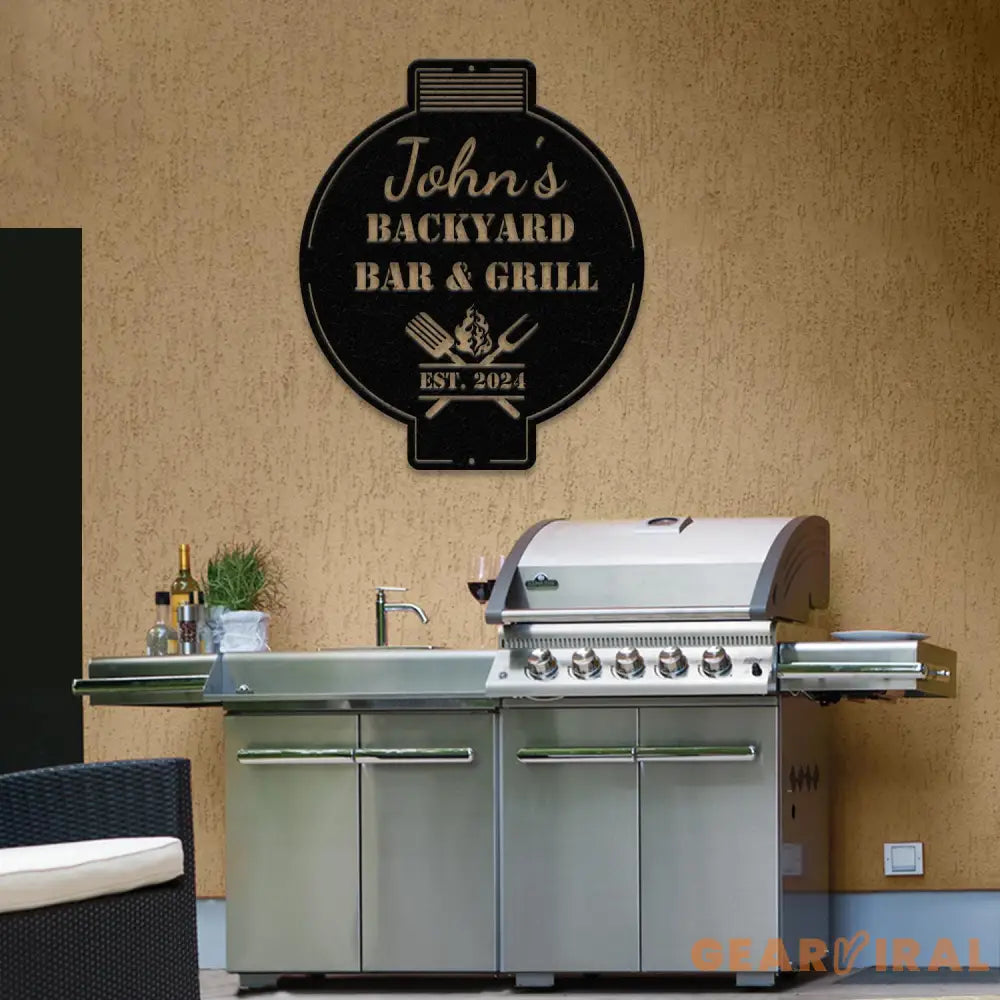 Custom Bar and Grill Metal Wall Art LED Light Personalized Backyard BBQ Name Sign Home Decor Barbecue Decoration