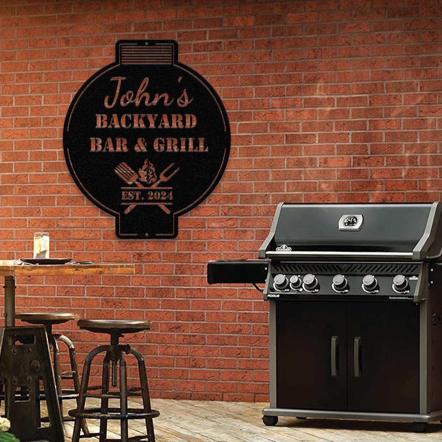 Custom Bar and Grill Metal Wall Art LED Light, Personalized Backyard BBQ Name Sign, Home Decor, Barbecue Decoration, Outdoor BQQ Signs