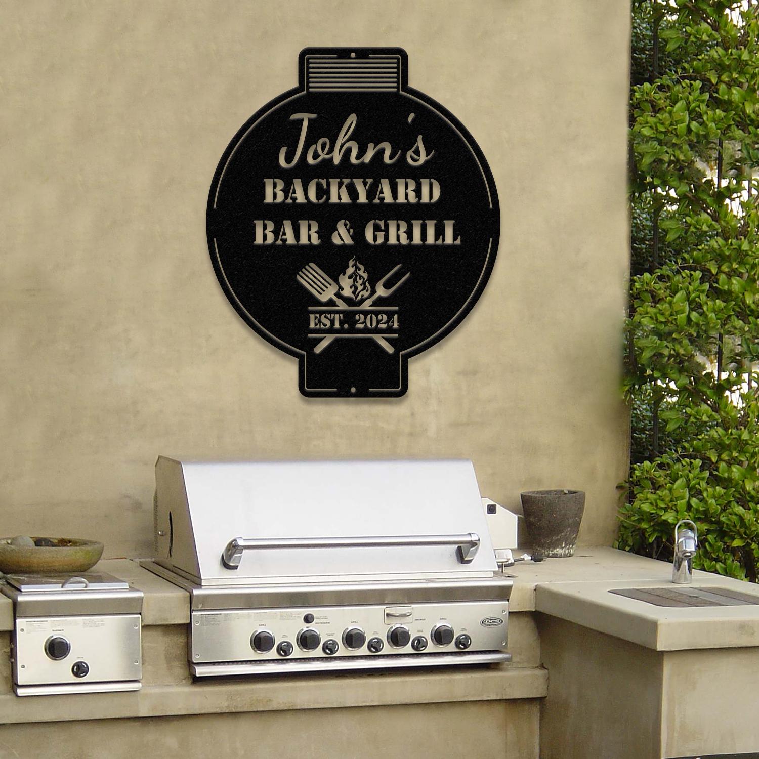 Custom Bar and Grill Metal Wall Art LED Light, Personalized Backyard BBQ Name Sign, Home Decor, Barbecue Decoration, Outdoor BQQ Signs