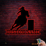 Custom Barrel Racing Led Lights Metal Wall Art - Horse - Personalized Racer Name Art Decoration Hanging for Home