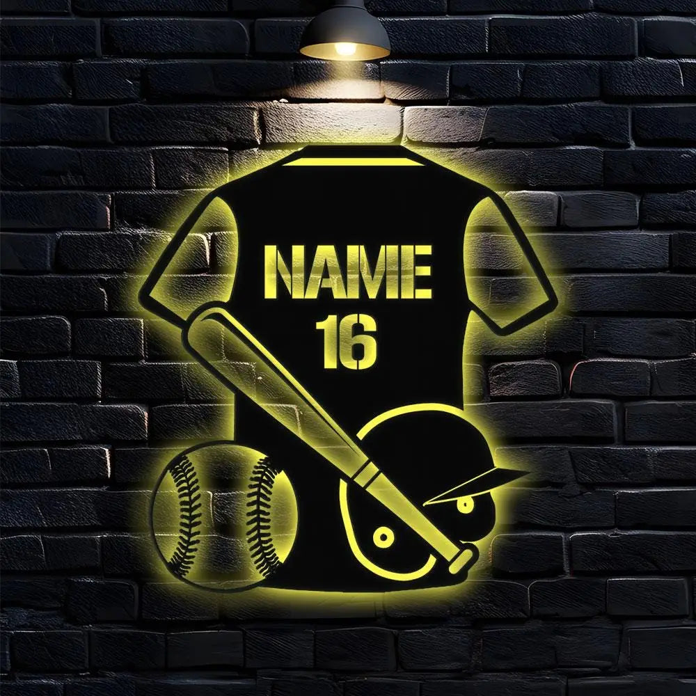 Custom Base Ball Number Metal Sign with LED Lights Personalized Family Name Metal Sign Wall Decor Personalized Wall