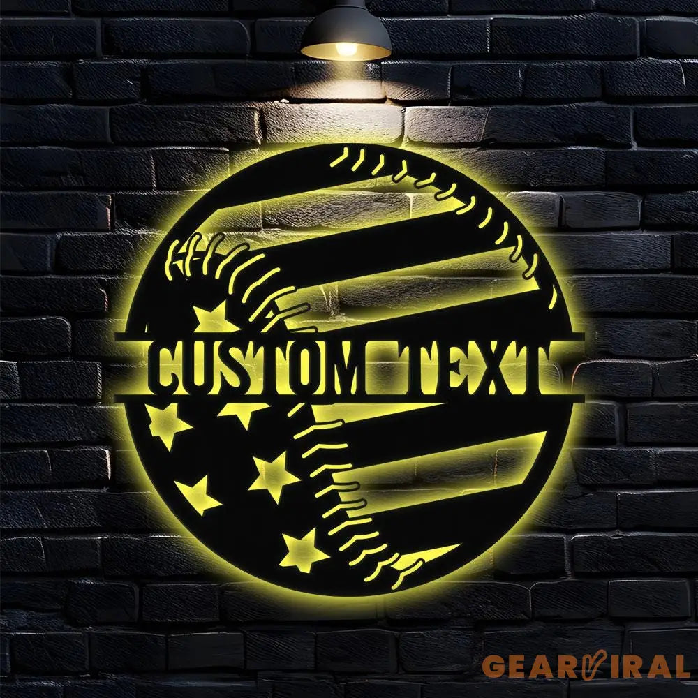 Custom Baseball American Metal Sign with LED Lights Personalized Family Name Metal Sign Personalized Wall Art