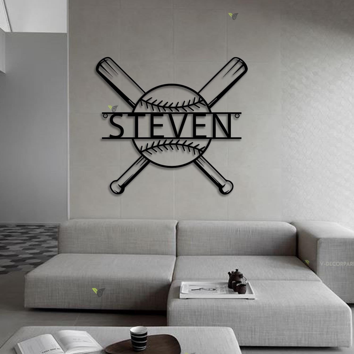Custom Baseball Bat Metal Wall Art With LED Light - Personalized Baseball Player Name Sign Decoration For Room - Baseball Metal LED Decor Gift | GearViral