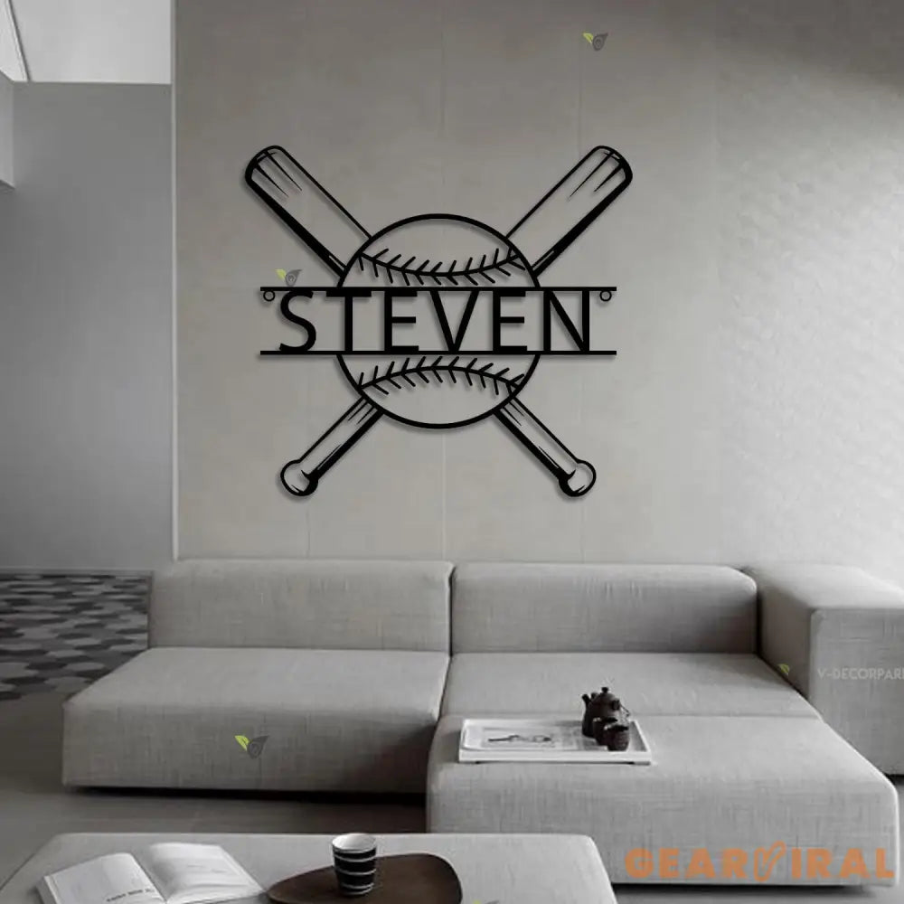 Custom Baseball Bat Metal Wall Art With LED Light - Personalized Baseball Player Name Sign Decoration For Room