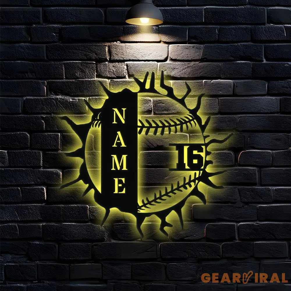 Custom Baseball Breakthrough Metal Sign with LED Lights Personalized Family Name Metal Sign Personalized Wall Art