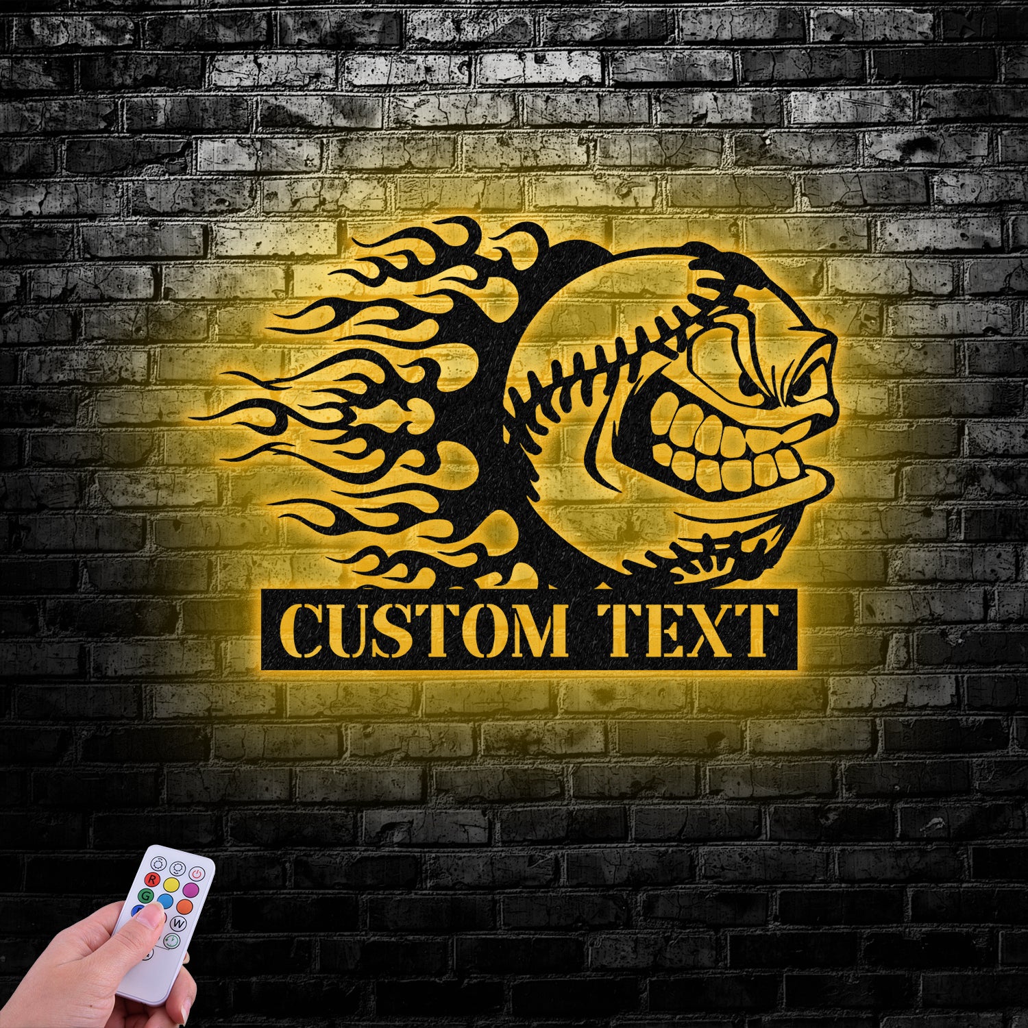 Custom Baseball Cartoon Angry Mean Face Metal Wall Art LED Light, Softball Player Name Sign, Baseball Name Sign, Baseball Lover - Gearviral