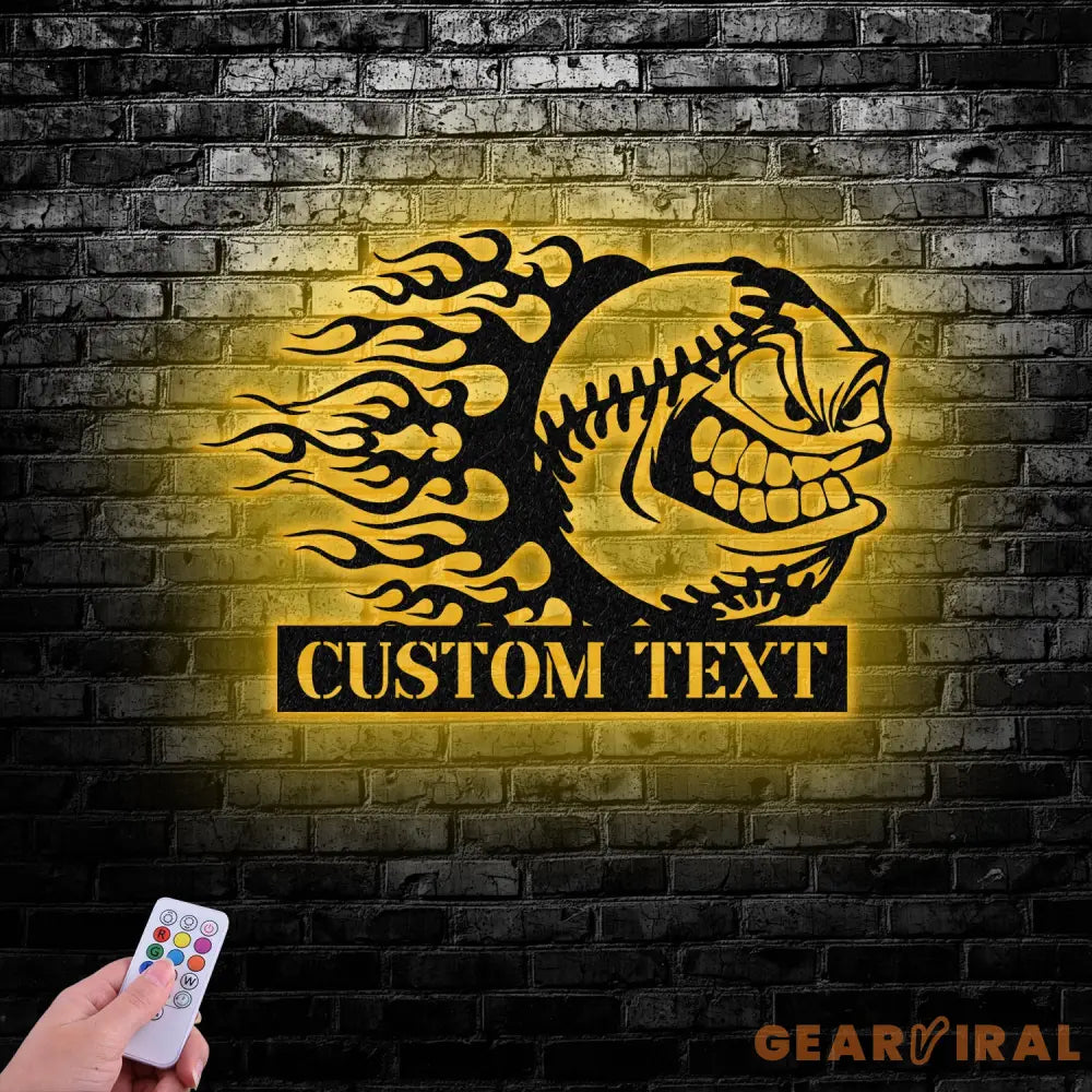Custom Baseball Cartoon Angry Mean Face Metal Wall Art LED Light Softball Player Name Sign Baseball Name Sign Baseball