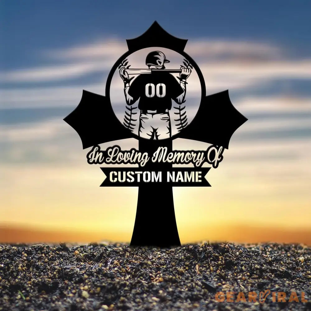 Custom Baseball Memorial Plaque Cross Stake Personalized Baseball Grave Marker Remembrance Stake Garden Decor Sympathy
