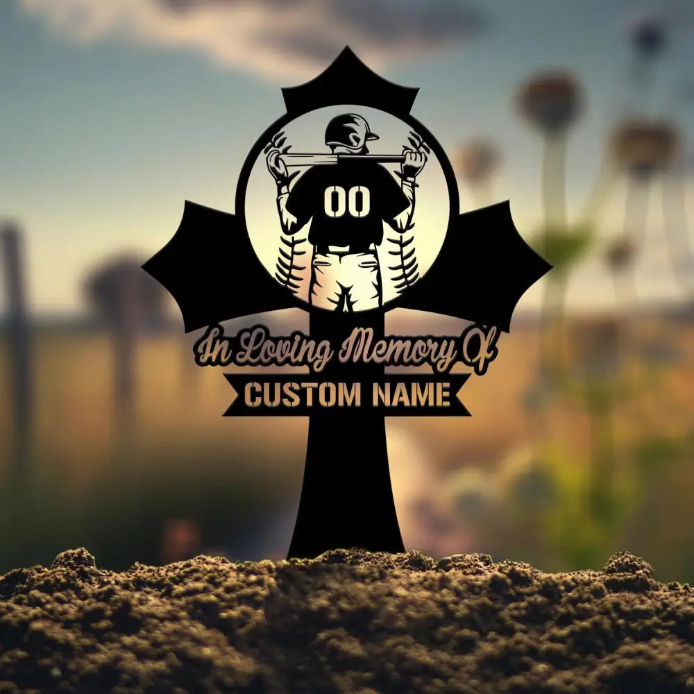 Custom Baseball Memorial Plaque Cross Stake Personalized Baseball Grave Marker Remembrance Stake Garden Decor Sympathy