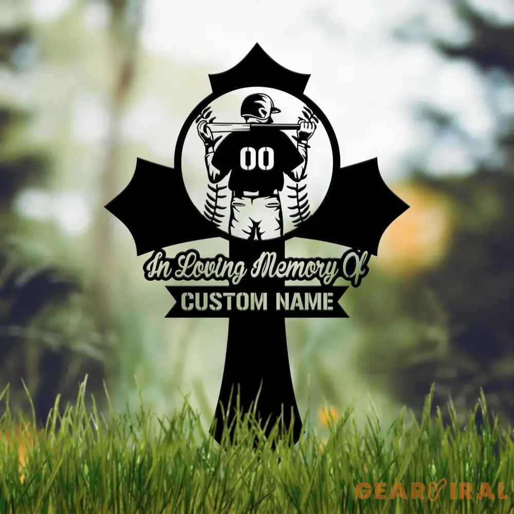 Custom Baseball Memorial Plaque Cross Stake Personalized Baseball Grave Marker Remembrance Stake Garden Decor Sympathy