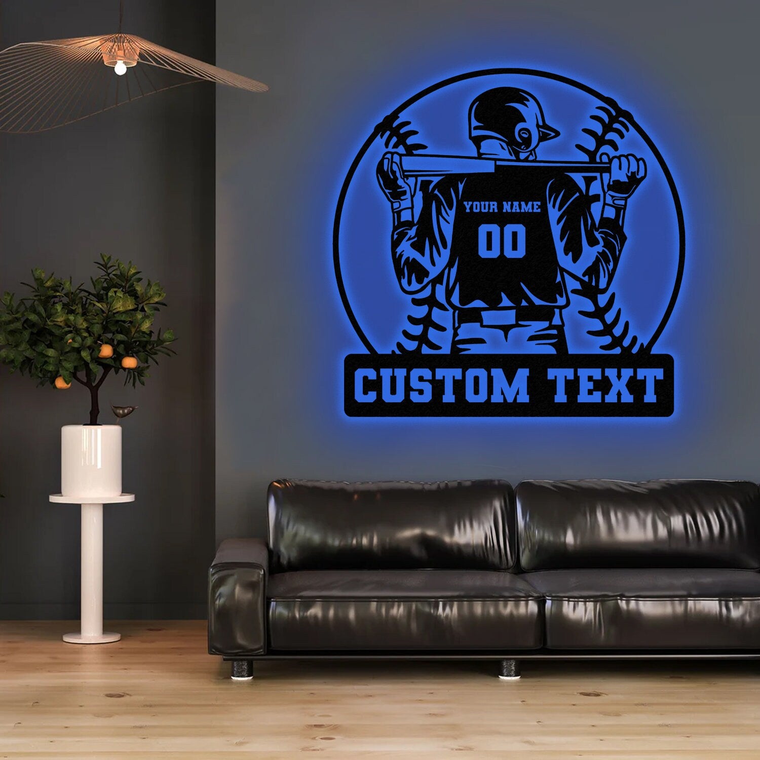 Custom Baseball Metal Wall Art LED Light, Personalized Softball Player Name Sign, Baseball Lover, Sports Room Decor, Kids Room Decor