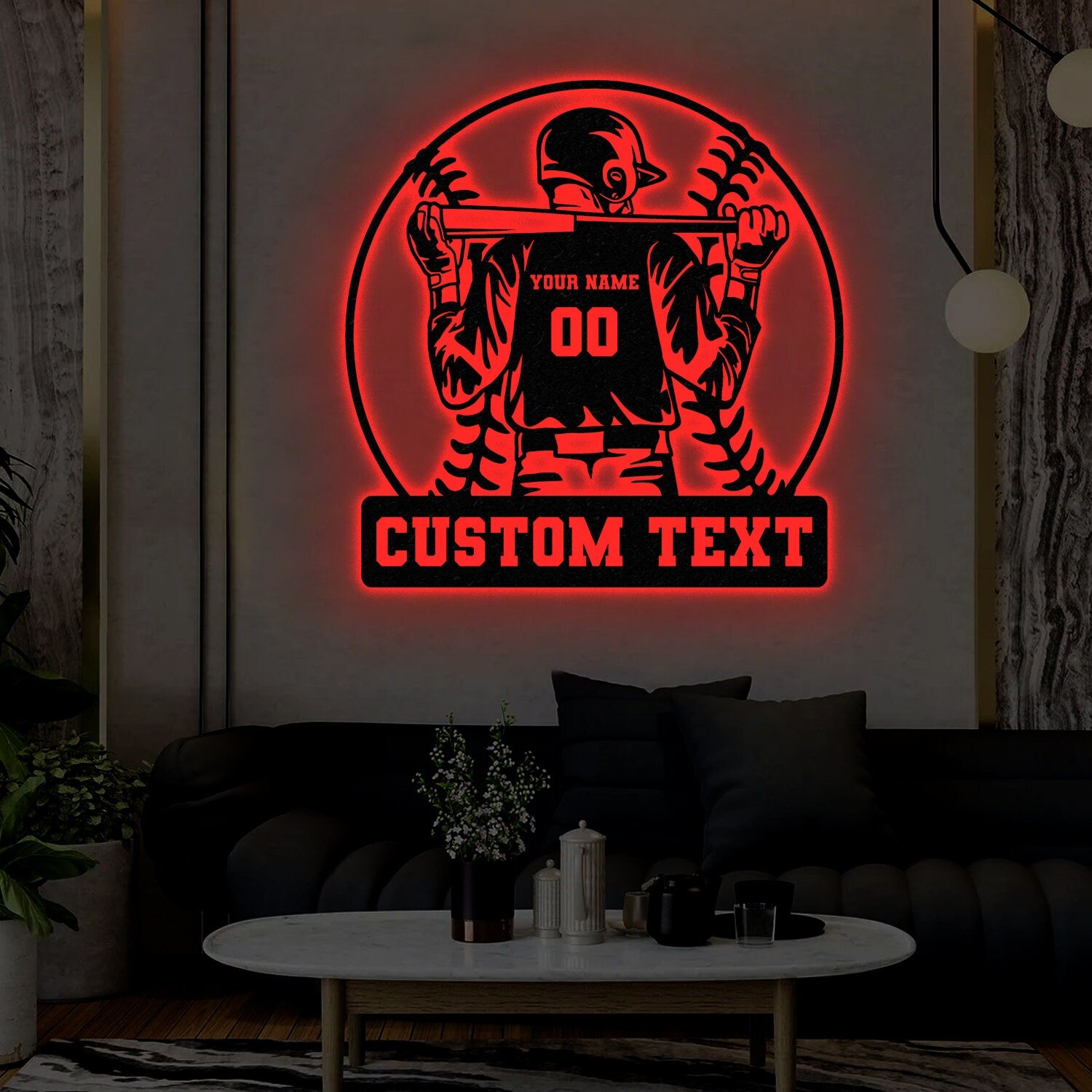 Custom Baseball Metal Wall Art LED Light, Personalized Softball Player Name Sign, Baseball Lover, Sports Room Decor, Kids Room Decor