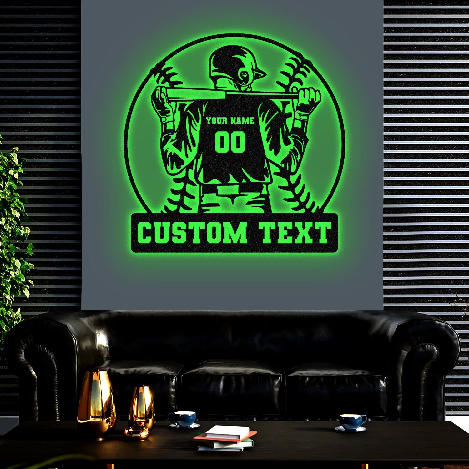 Custom Baseball Metal Wall Art LED Light, Personalized Softball Player Name Sign, Baseball Lover, Sports Room Decor, Kids Room Decor
