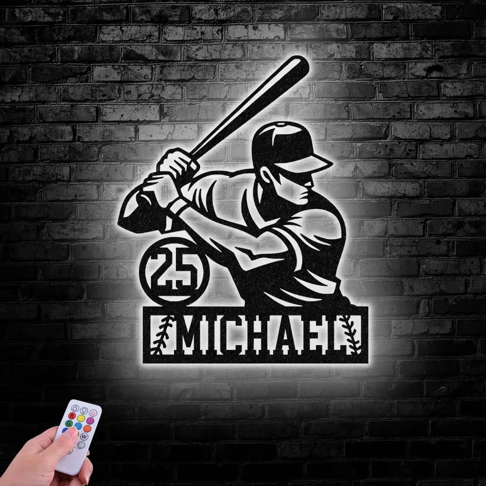 Custom Baseball Metal Wall Art LED Light Personalized Softball Player Name Sign Softball Player Name Sign Decor Vs3