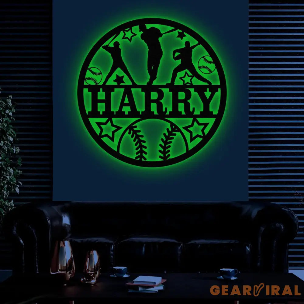 Custom Baseball Metal Wall Art LED Light Personalized Softball Player Name Sign Home Decor Boy Room Decor Nursery Name