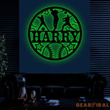 Custom Baseball Metal Wall Art LED Light Personalized Softball Player Name Sign Home Decor Boy Room Decor Nursery Name