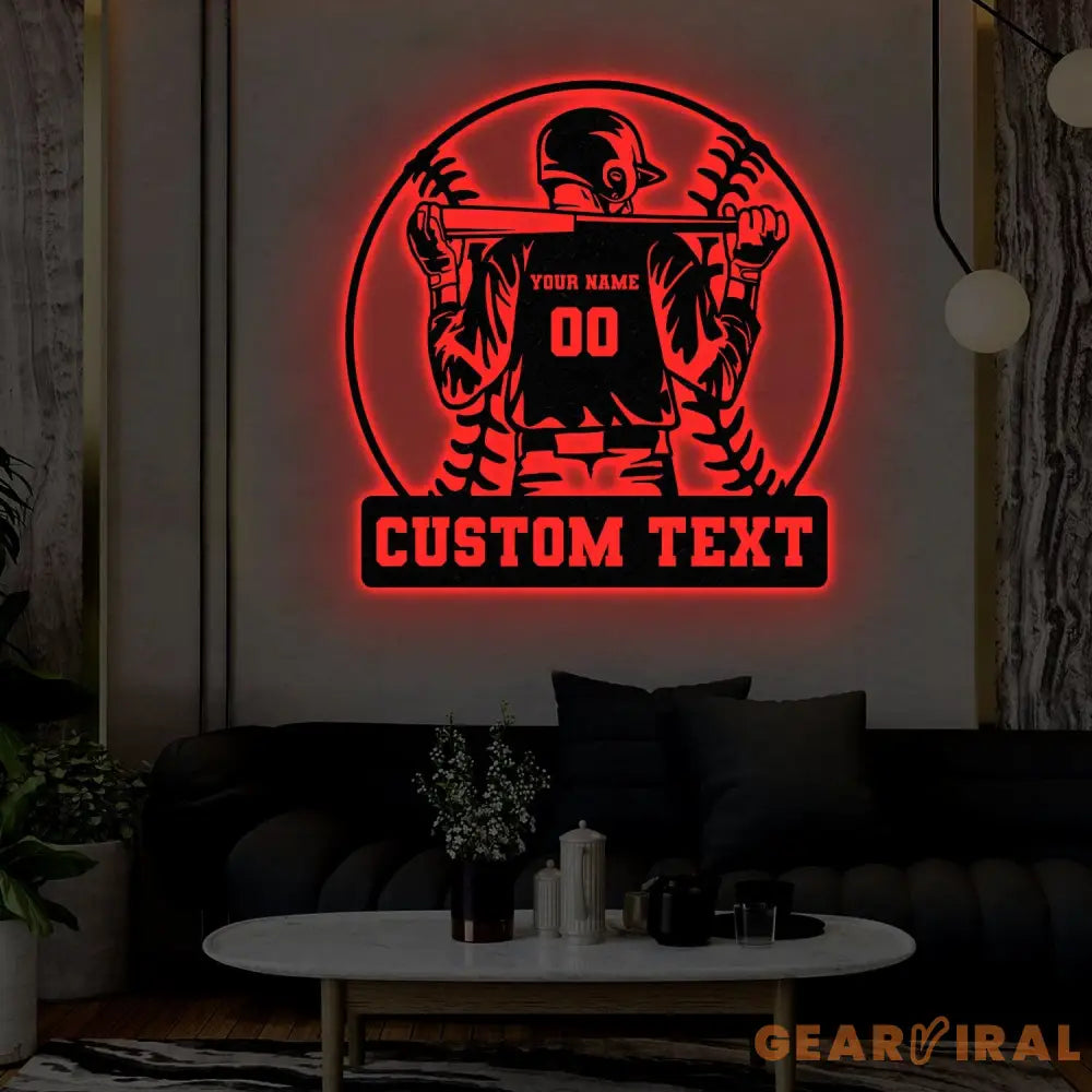 Custom Baseball Metal Wall Art LED Light Personalized Softball Player Name Sign Baseball Lover Sports Room Decor Kids