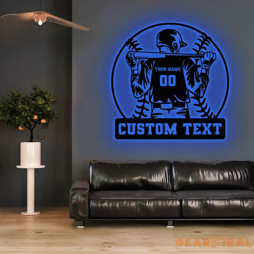 Custom Baseball Metal Wall Art LED Light Personalized Softball Player Name Sign Baseball Lover Sports Room Decor Kids