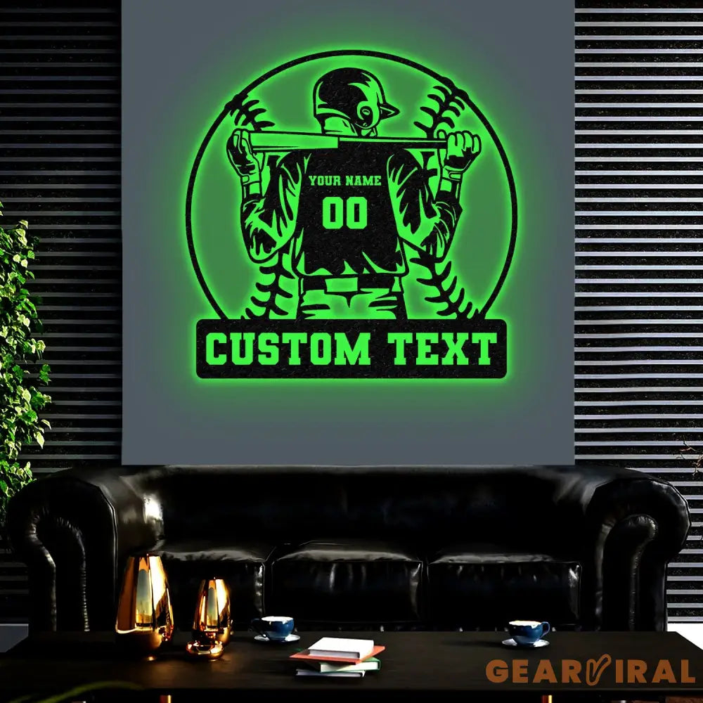 Custom Baseball Metal Wall Art LED Light Personalized Softball Player Name Sign Baseball Lover Sports Room Decor Kids
