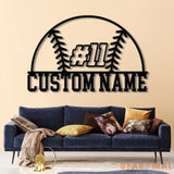 Custom Baseball Metal Wall Sign with Name & Number LED Sports Wall Decor for Game Room Bedroom Man Cave Gift for