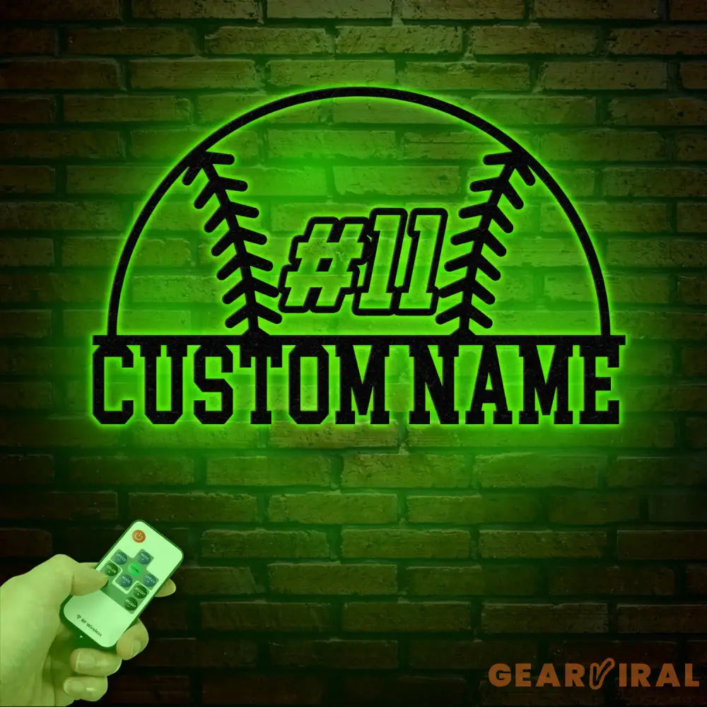 Custom Baseball Metal Wall Sign with Name & Number LED Sports Wall Decor for Game Room Bedroom Man Cave Gift for