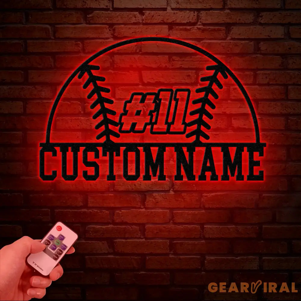 Custom Baseball Metal Wall Sign with Name & Number LED Sports Wall Decor for Game Room Bedroom Man Cave Gift for