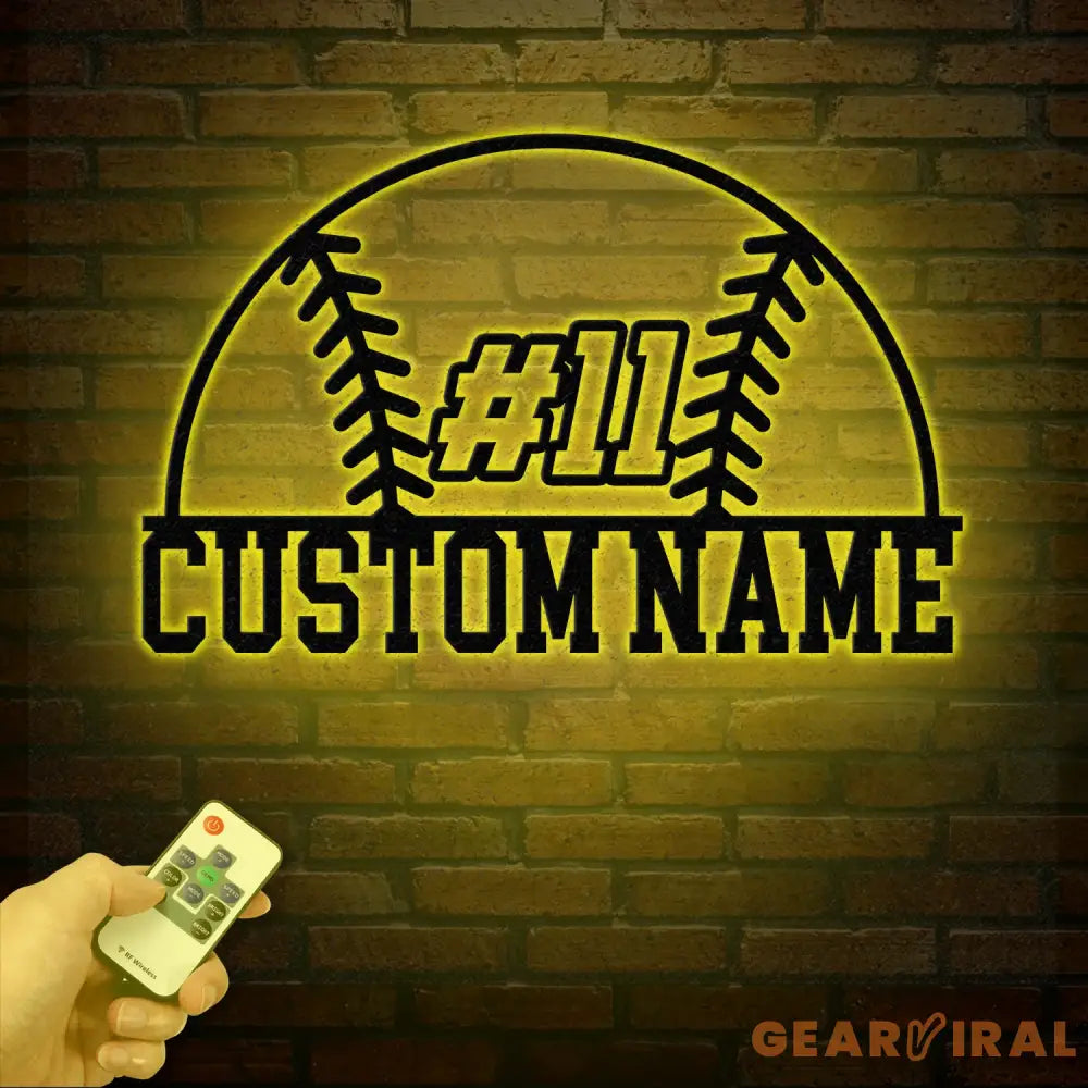 Custom Baseball Metal Wall Sign with Name & Number LED Sports Wall Decor for Game Room Bedroom Man Cave Gift for