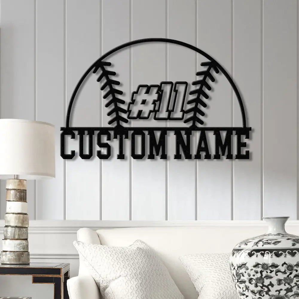 Custom Baseball Metal Wall Sign with Name & Number LED Sports Wall Decor for Game Room Bedroom Man Cave Gift for